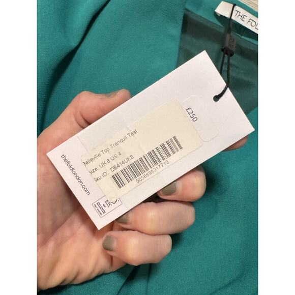 The Fold London NWT Belleville Top Tranquil Teal UK 8 US 4 Blouse Peplum - Picture 4 of 10